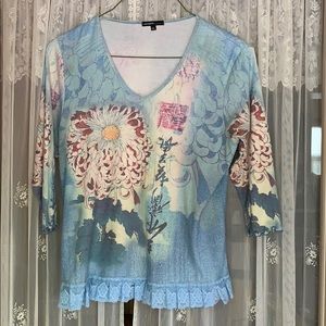 “One World” Pullover with Lace and Rhinestones!